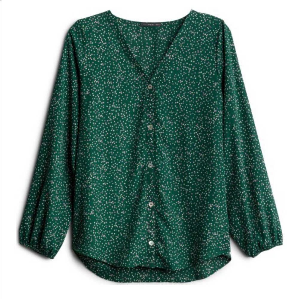 Stitch Fix Dark Green Patterned Button Down Blouse